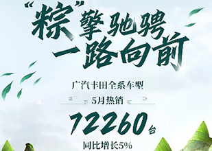 广汽丰田5月销量公布:月销7.2万辆,同比增长5%